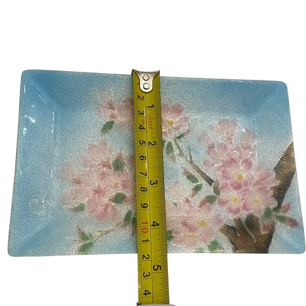 RARE Shippo Japanese Kishiro Cloisonne Enameled Tray Cherry Blosssoms Trinket